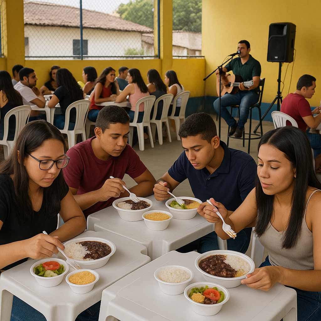 Ambiente festivo com pessoas celebrando